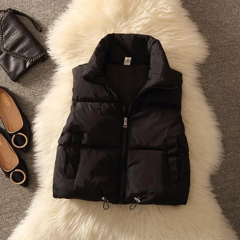 Korean Fashion Black Down Cotton Vest Women Ultra Light Sleeveless Vests s 2026 New Women's Winter Waistcoat Coat