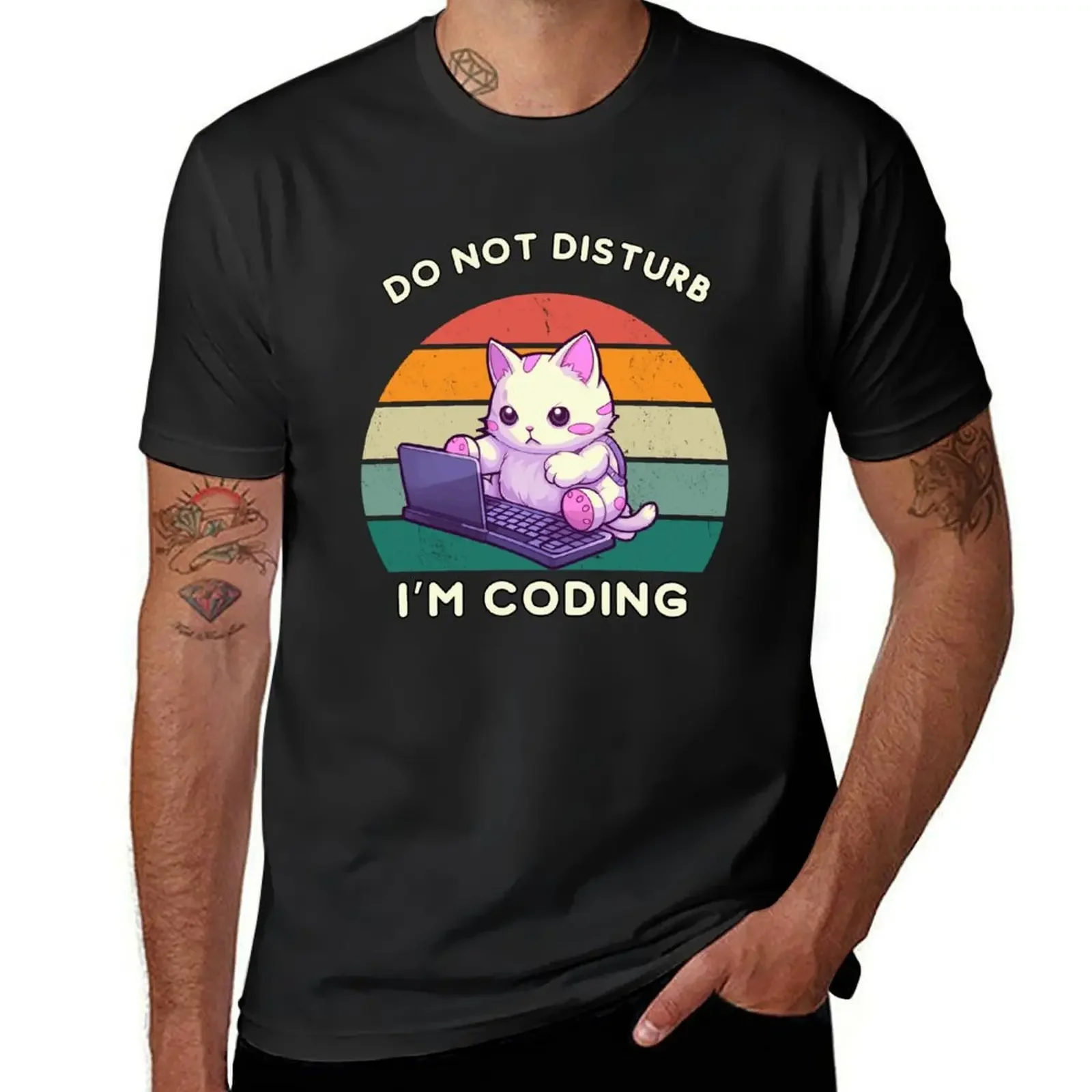 Do not disturb I’m coding. Funny and cute cat. T-Shirt baggy shirts plus sizes oversized mens t shirts pack