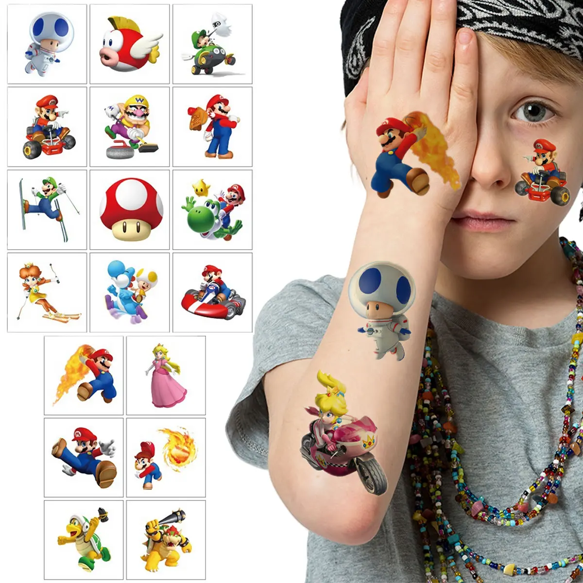 20 個漫画アニメ Supermario タトゥーステッカーかわいい子供一時的な防水タトゥーステッカーパックキッズガール面白いギフトおもちゃ