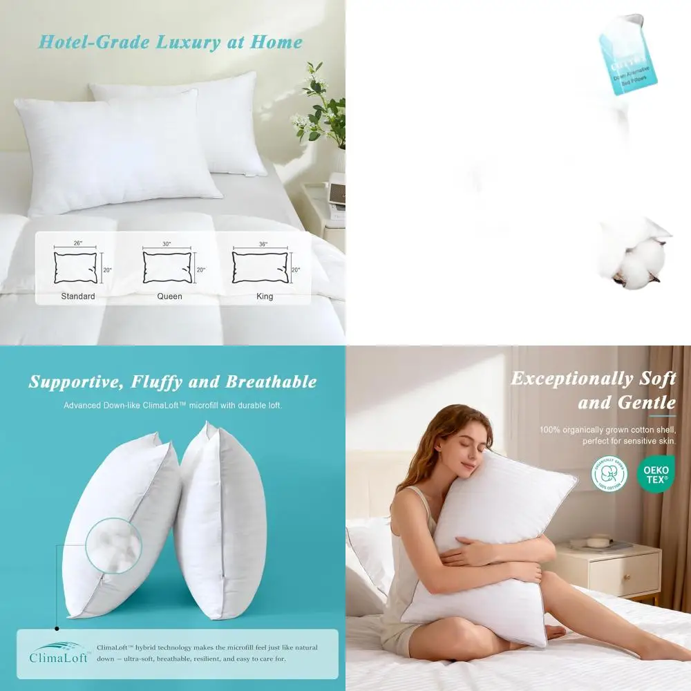 

Набор подушек Queen Size — 2 шт., 100% хлопок, пуховый альтернативный гель-полиффил, 20x30