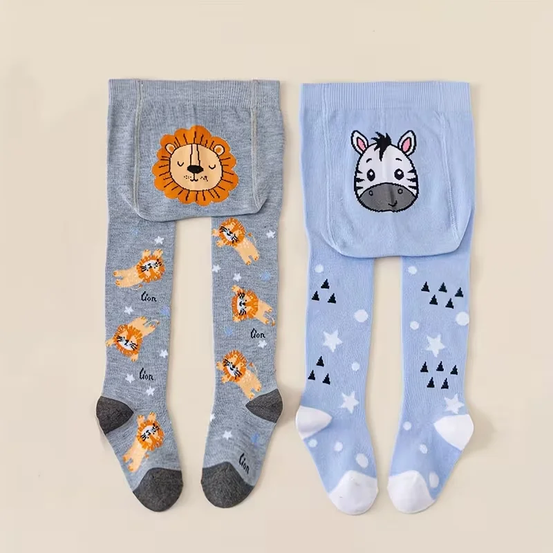 2-piece soft and elastic cartoon animals and car printed leggings. Comfortable baby clothes, boy winter leggings. view 3