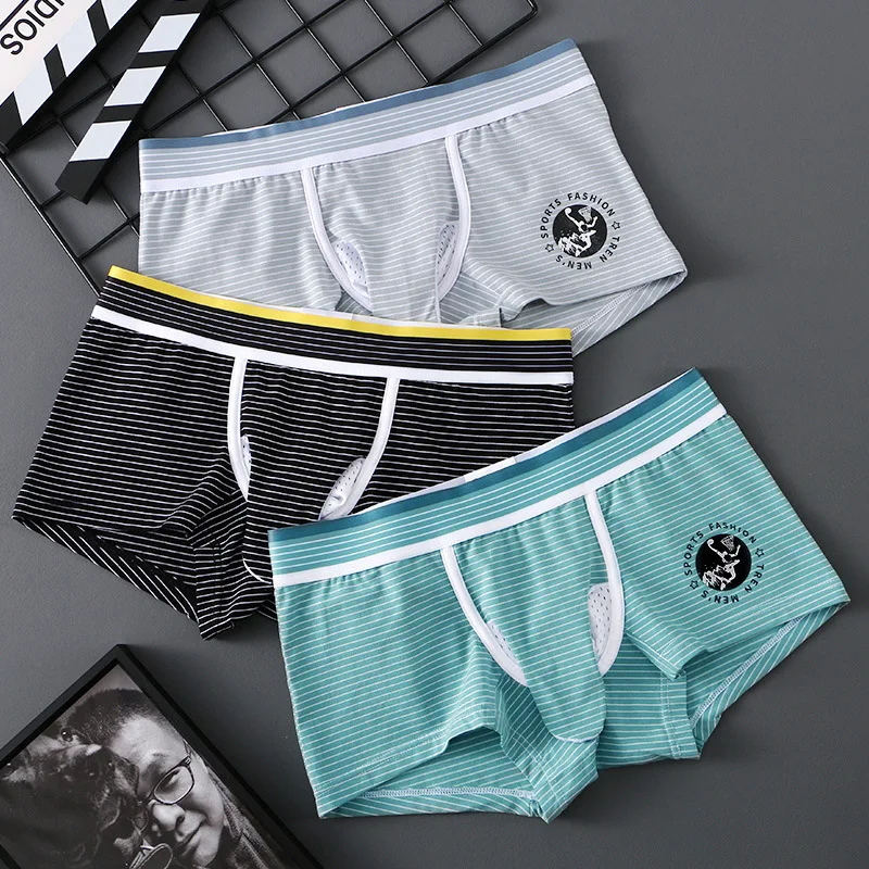 Men\'s underwear sexy striped elephant trunk low waist boxers Elastic cotton breathable sweat absorbent skin soft underpants