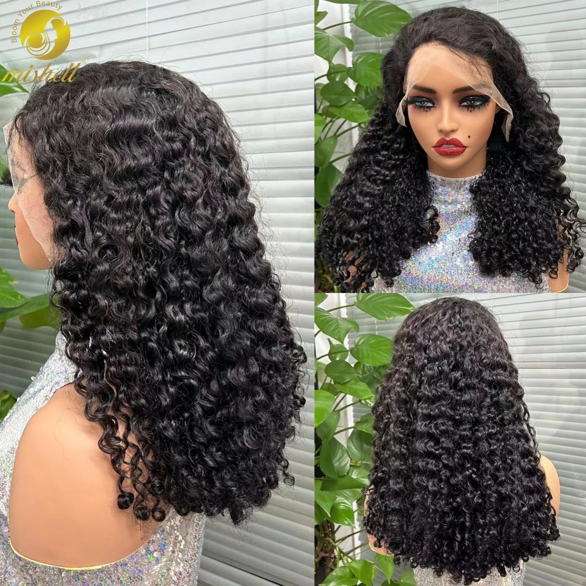 300% Density 13x4 Lace Frontal Bouncy Curly Human Hair Wigs Natural Deep Wave Curly Hair Wig PrePlucked with Baby Hair for Women