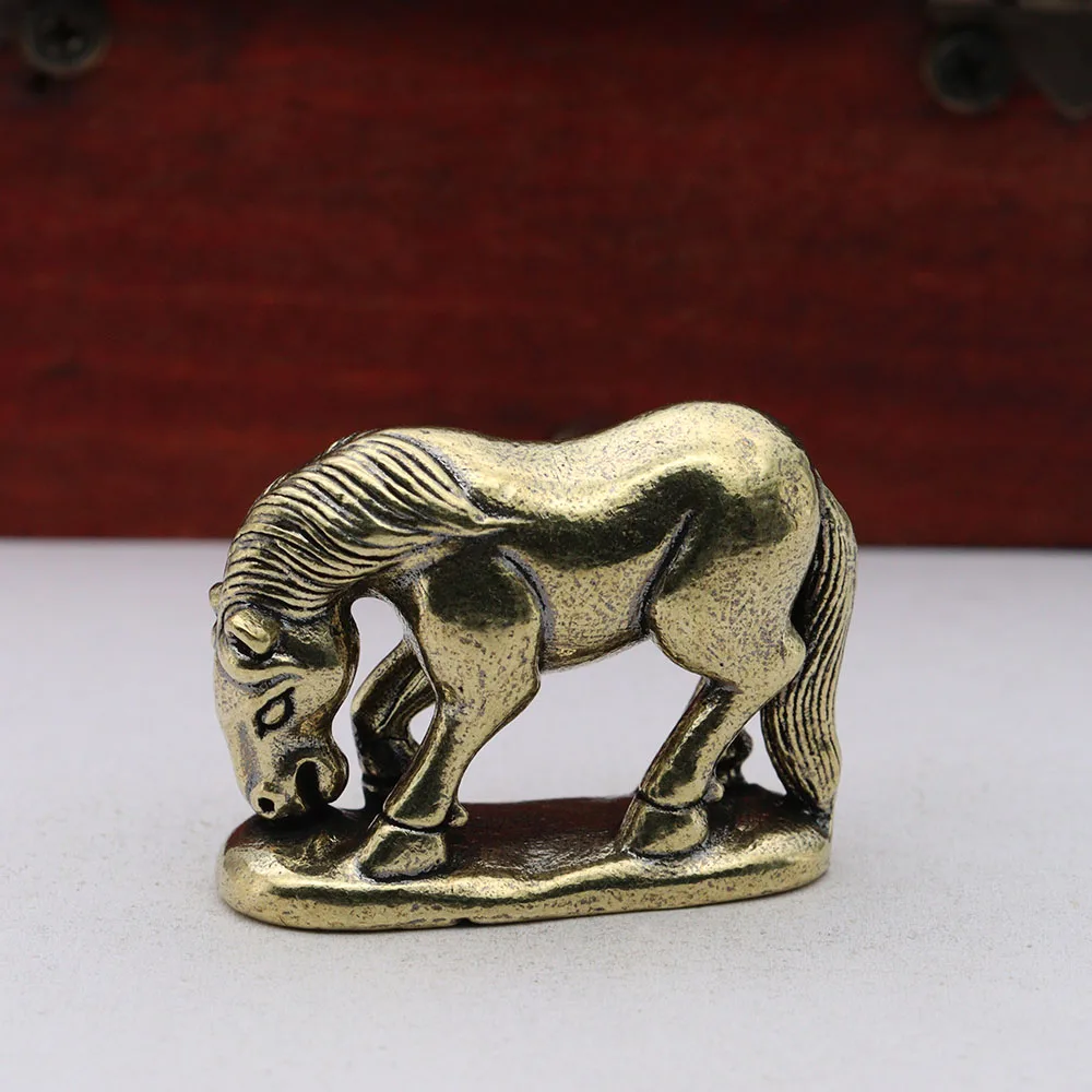 Solid Brass Horse Grazing Small Statue Desktop Ornaments Vintage Animal Figurines Model Lucky Home Decoration Crafts Accessories