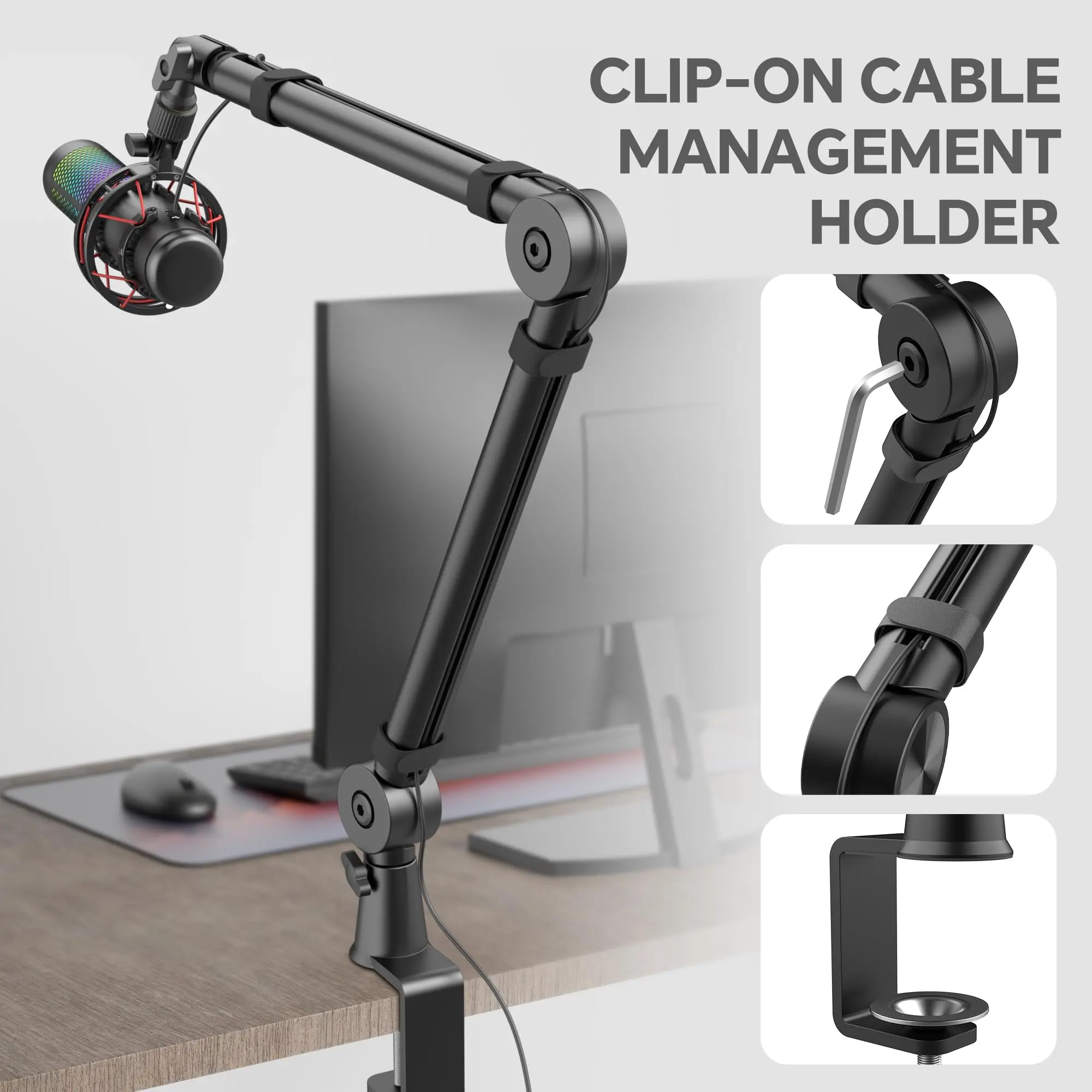 Prizmora Aluminum Adjustable Rotatable Mic Boom Arm Stand For Gaming Live Stream