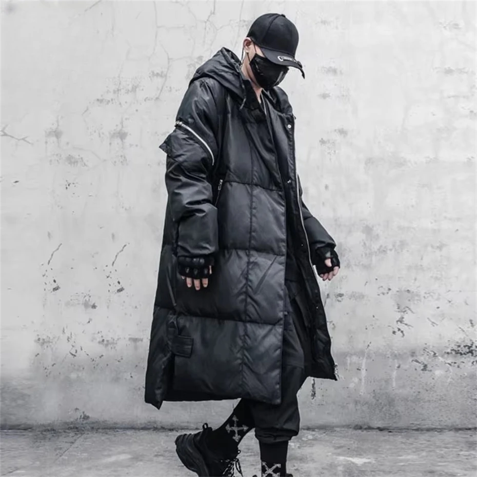 Inverno preto grosso jaqueta parkas blusão masculino com capuz longo acolchoado jaquetas casacos streetwear roupas masculinas hip hop casaco quente