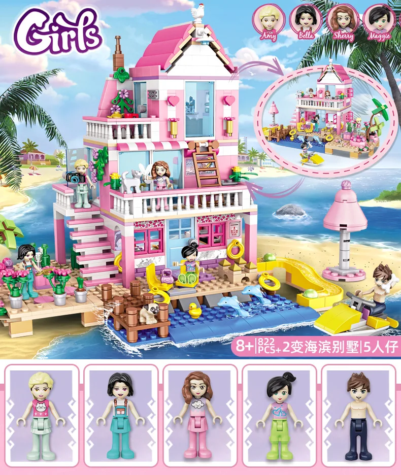 7647 meisje bouwsteen strandhuis strand geassembleerd speelgoed puzzelmodel cadeau