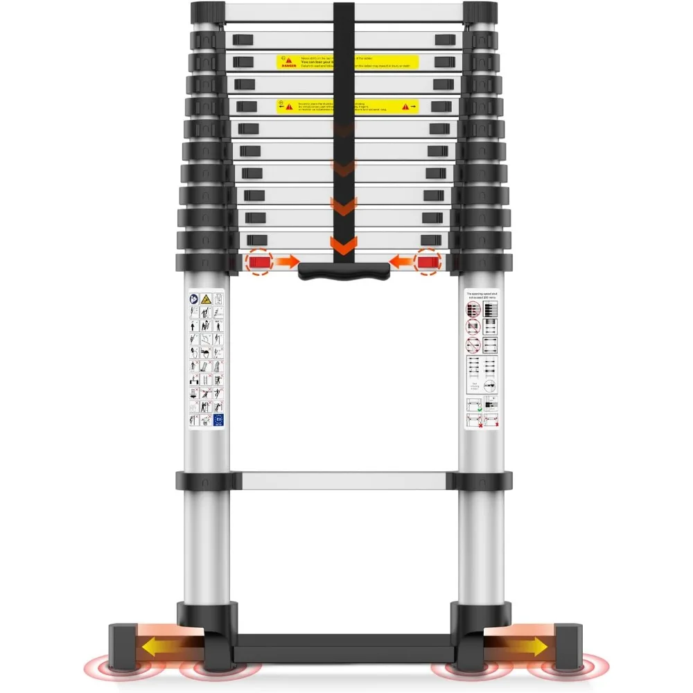 

Telescopic Ladder, 12.5FT Telescoping Ladder, with Bottom Stabilizers, Slow Descent, and One-Key Retraction, Telescopic Ladder