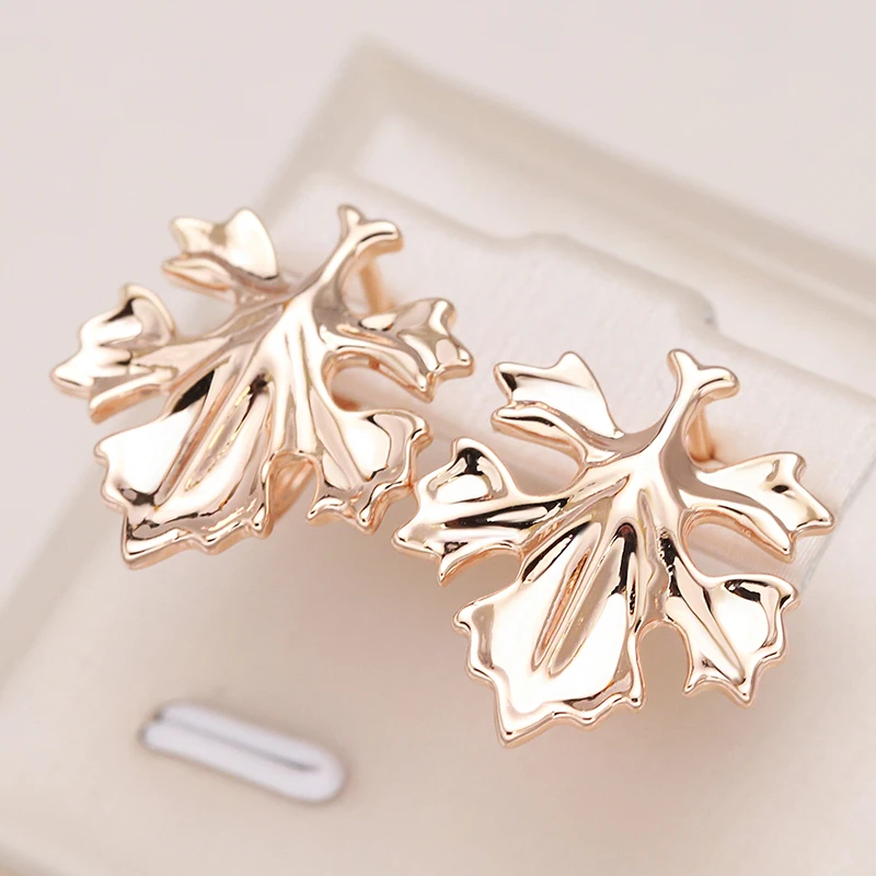 Kinel New Trend Women Leaf Drop Earrings Fashion 585 Rose Gold Color Creative Metal Jewelry Unique Romantic Wedding Earrings