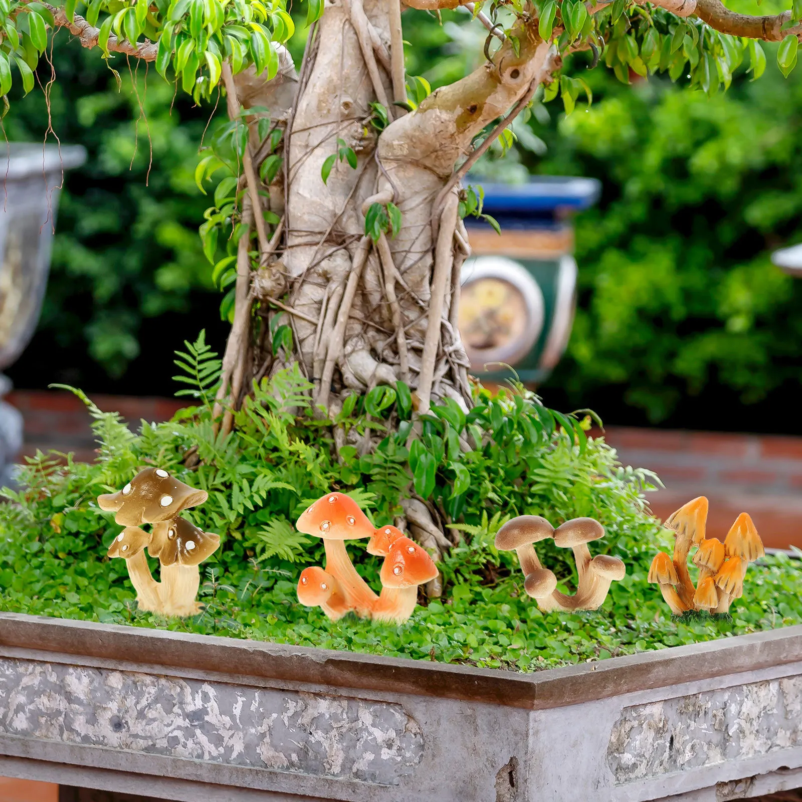 

4pcs Mini Statue For Garden Decor Small Plant Ornaments Outdoor Yard Lawn Adorable Mushroom Figurines Figurines