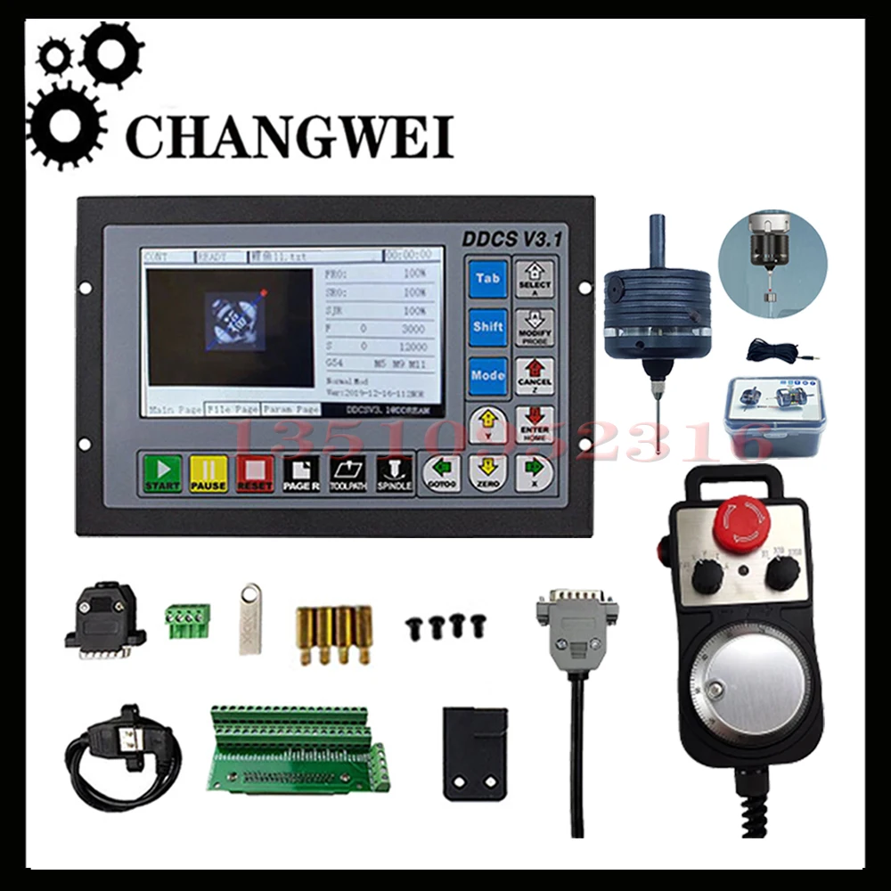 Cnc Controller Ddcsv3.1 G Code 3 Axis 4 Axis Offline Cnc System Usb Interface Metal Shell E-stop Mpg Hand Wheel + 3d Edge Finder