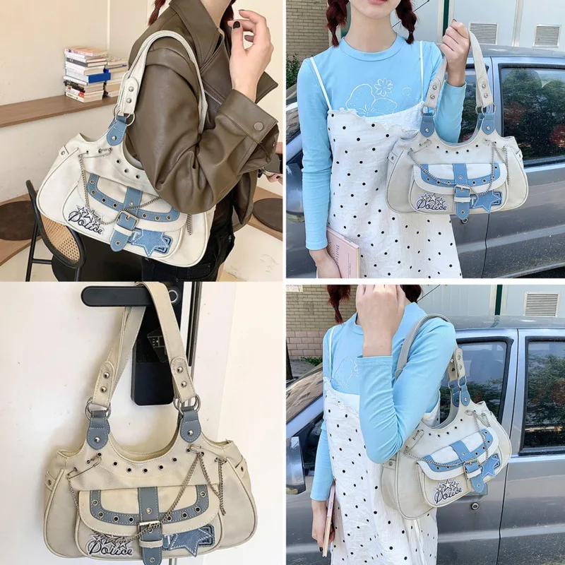 

Сумка через плечо с бантом и сердечком, сумка-тоут со звездой, сумка на цепочке, корейская сумка Y2K, милая ретро-сумка большой емкости из хлопка, дорожная сумка через плечо со звездой, подарки, новинка