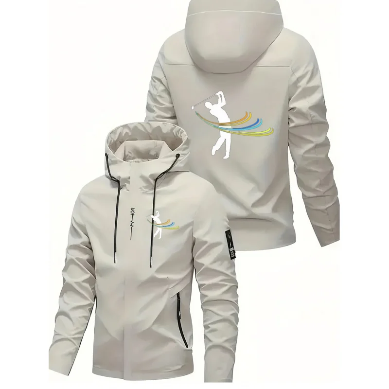 

Should Have“Golf Ball”Logo Heavy-Duty Windproof Jacket，High-Quality Hard Shell Scratch-Resistant Zip-Up Jacket For Spring
