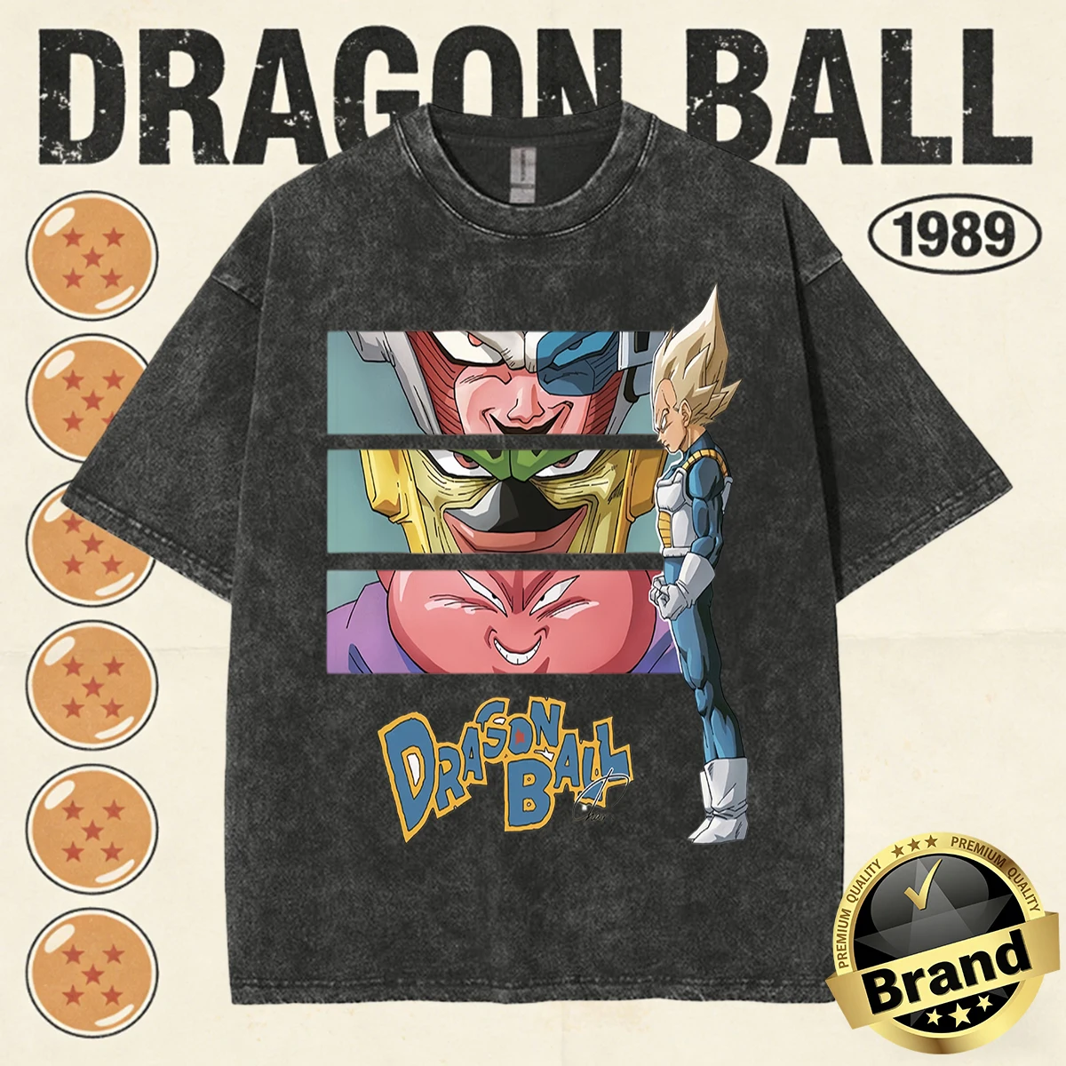 2026 Summer Fashion Dragon Ball Vintage T-Shirt Men 100%Cotton Washed Retro Tops Print Heavyweight Oversized Family Matching Tee