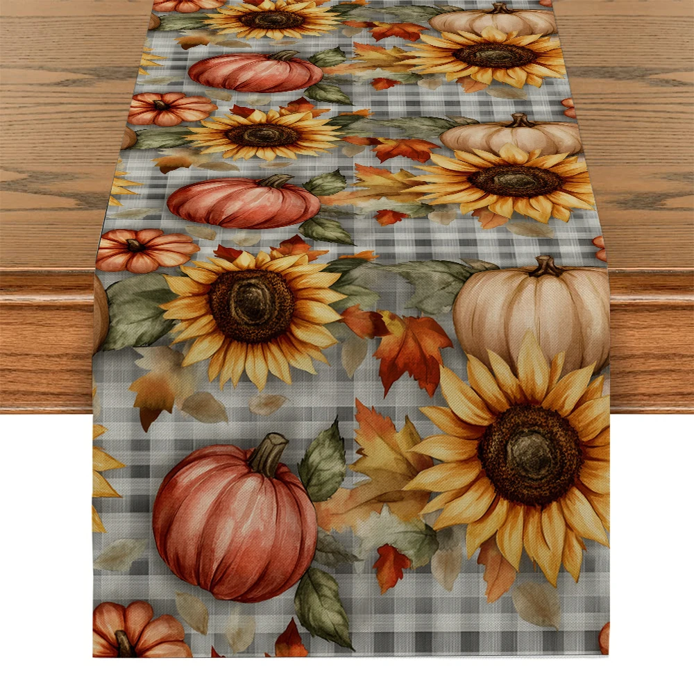 Autumn Plants Flower Daisies Pumpkin Table Runners Dresser Table Decor Washable Kitchen Dining Coffee Table Runner Party Decor