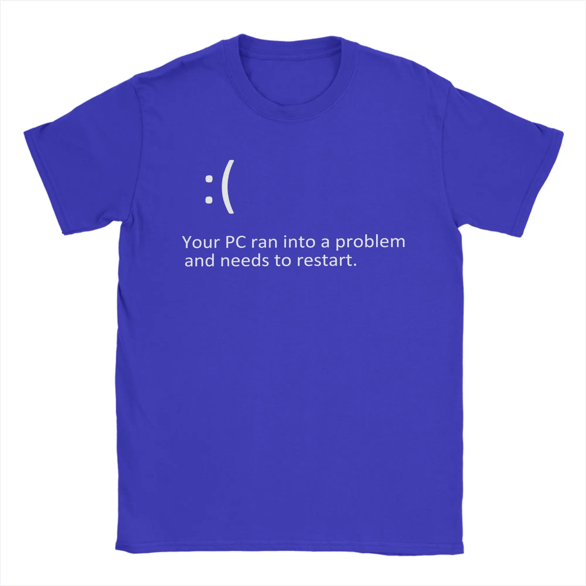 Men Blue Screen of Death T Shirts  100% Cotton Tops Awesome Short Sleeve Round Collar Tee Shirt 6XL T-Shirts