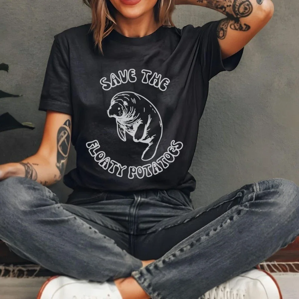 Save The Manatees Earth Day Shirt Respect The Locals T-shirt Man Woman Ocean Conservation Graphic T Shirts Cotton Tops Tee