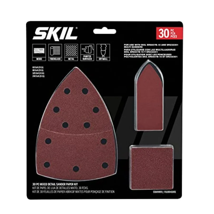 30-Piece Mixed 60/80/120/240 Grits Detailed Sand Paper Kit for Sanders SR232301 and SR6607B-10