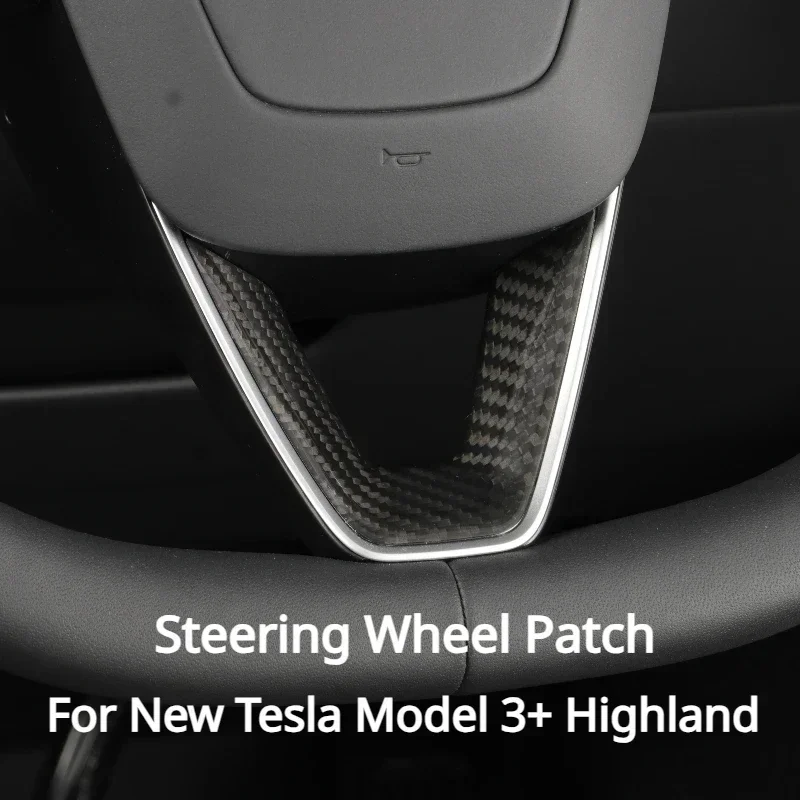 Steering Wheel Patch Decoration for New Tesla Model 3+ Highland 2024 Real Carbon Fiber U-shaped Protective Cover Car Accessories