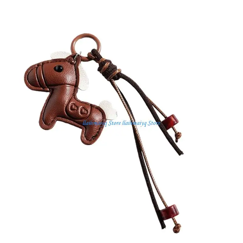 573B Artistic Leather Horse Keychain Charm For Handbags Backpacks Purses Car Keys Decoration With Metal Detailing
