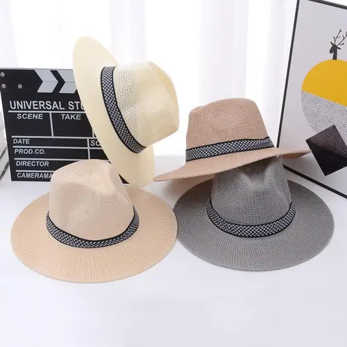 Sombrero de paja de verano para hombre, sombrero de sol Anti-UV de Panamá de ala grande para playa, gorra de pesca de Golf al aire libre, sombrero de Safari de paja para hombre de Panamá Jack