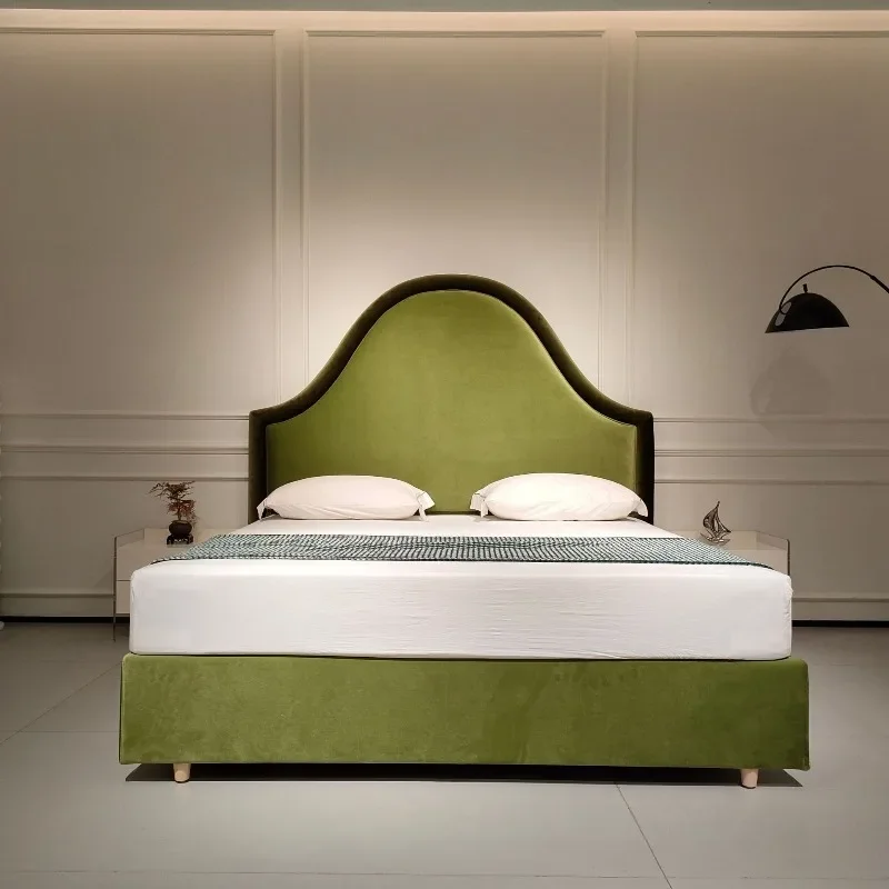 

French cream fabric bed retro green soft bag 1.8m double simple master bedroom
