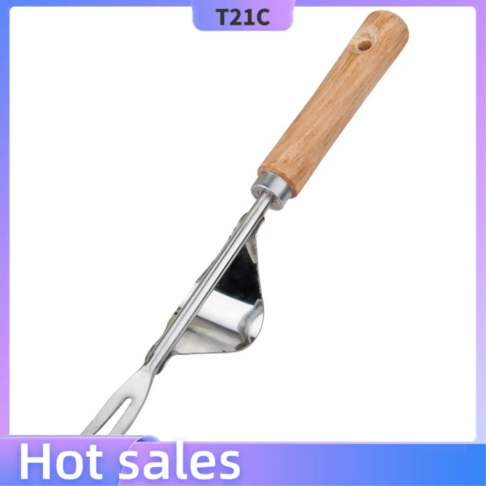

T21C 2X Wood Handle Stainless Steel Garden Weeder Hand Weeding Removal Cutter Dandelion Puller Tools Multifunction Weeder
