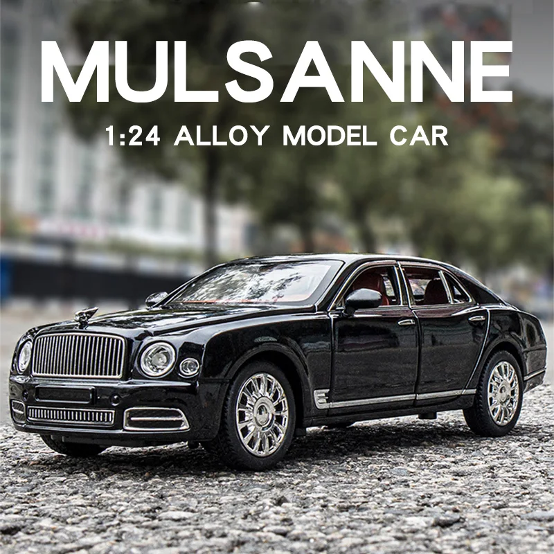 Diecast 1:24 Scale Bentley Mulsanne Alloy Model Car Collection Vehicle Simulation Sound & Light Metal Toy Car Toy For Kids Gift