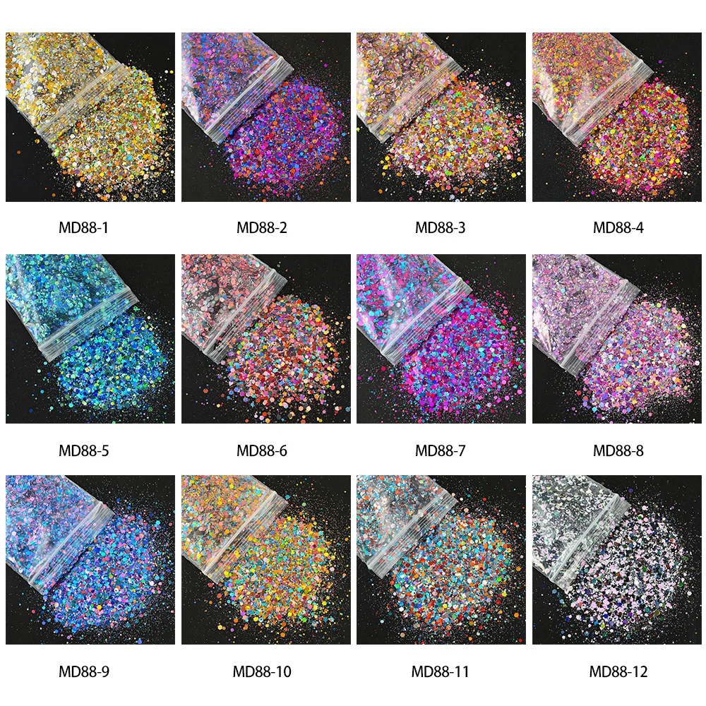 50G Holographic Mixed Hexagon Chunky Glitter Laser Sparkly Iridescent Nail Art Glitter Resin Slice Flake Sequins Nail Decoration