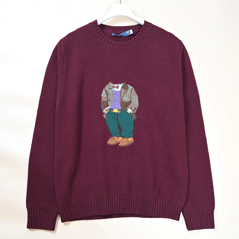 

Casual Knitted Wool Blend Long Sve round Ne Loose Fit Sweater Cartoon Pattern Autumn Winter New Sle for Couples