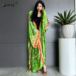 WINYI 2023summer Fashion love printing Women Cardigan Loose Long Dress elegant Party Boho beach Holiday Swimming Cover Up Kimono