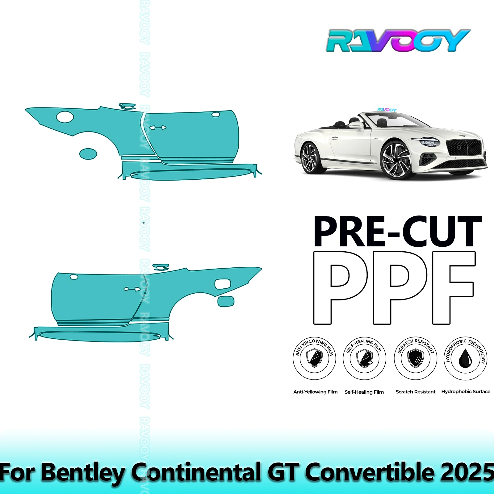 

For Bentley Continental GT Convertible 2025 8.5mil Clear Matte Pre-Cut PPF Door & A/B Pillar Kit TPU Paint Protection Film Set