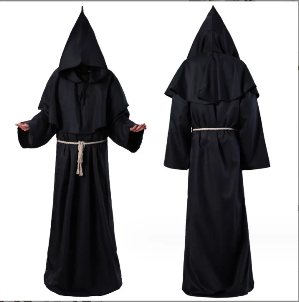 Vintage Medieval Hooded Monk Priest Wizard Robe Adult Loose Stage Outfit For Theme Masquerade Carnival Party Halloween Cosplay - view 3