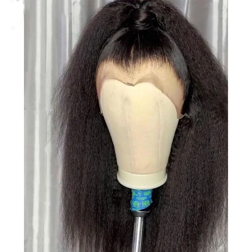 Peruca dianteira de renda sem cola para mulheres, Bob curto, reto perverso, Yaki preto natural, cabelo de bebê, pré-arrancado, macio, densidade 180, diário