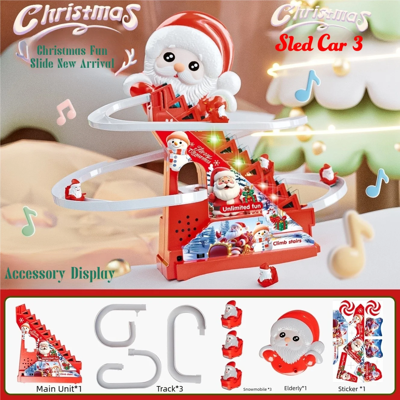 Popular Overseas Christmas Santa Claus Automatic Stair-Climbing Track Toy for Ages 3 and Above, with Lights and Music, Electric Slide Racing Toy, Screen-Free Christmas Educational Toy, Holiday Birthday Gift for Boys and Girls. Electric Santa Claus Automatic Ladder-Climbing Track Sliding Toy for Ages 3 and Above, Christmas-Themed Car Roller Coaster Set, with Built-In Lights and Music, Preschool Cognitive Enlightenment Toy, Christmas Gift