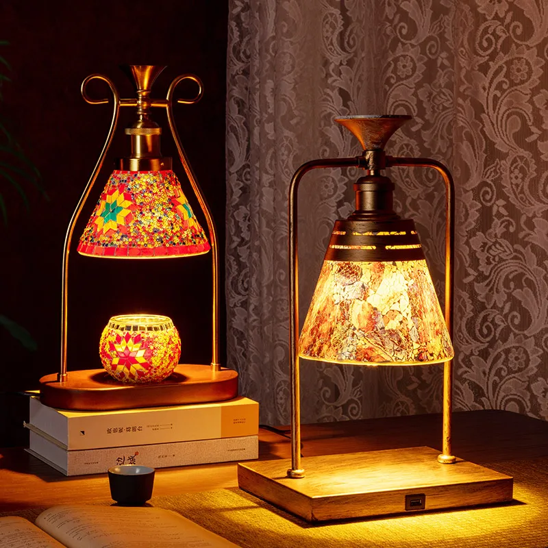 Wrought iron aromatherapy lamp, wax melting lamp, no open flame temperature adjustment, bedroom table , bedside