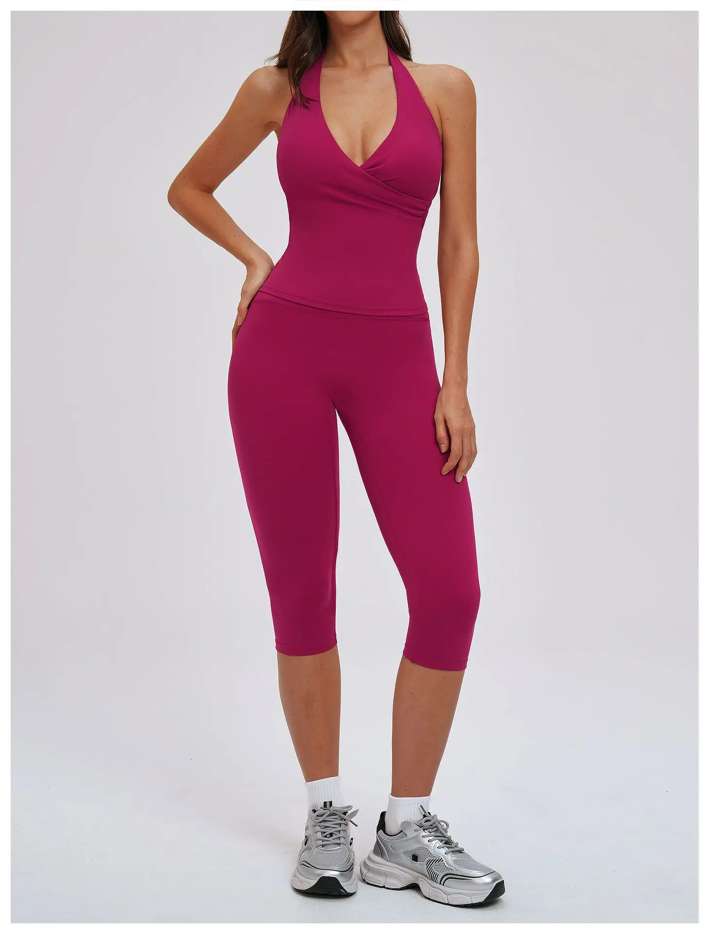 Yoga Capri Pants Suit 2 Pieces Gym Set Women Backless Tops Capri Pants Set Gym Suit Fitness Athletic Wear Sportswear Workout Set