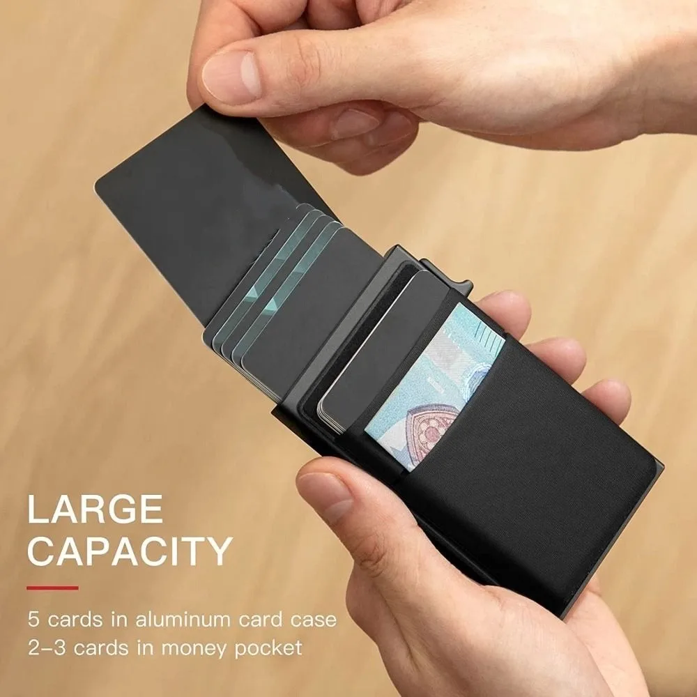 Automatic RFID Anti-Theft Card Holder Screw Reinforcement Switch Side Design Men's Card Box RFID Blocking