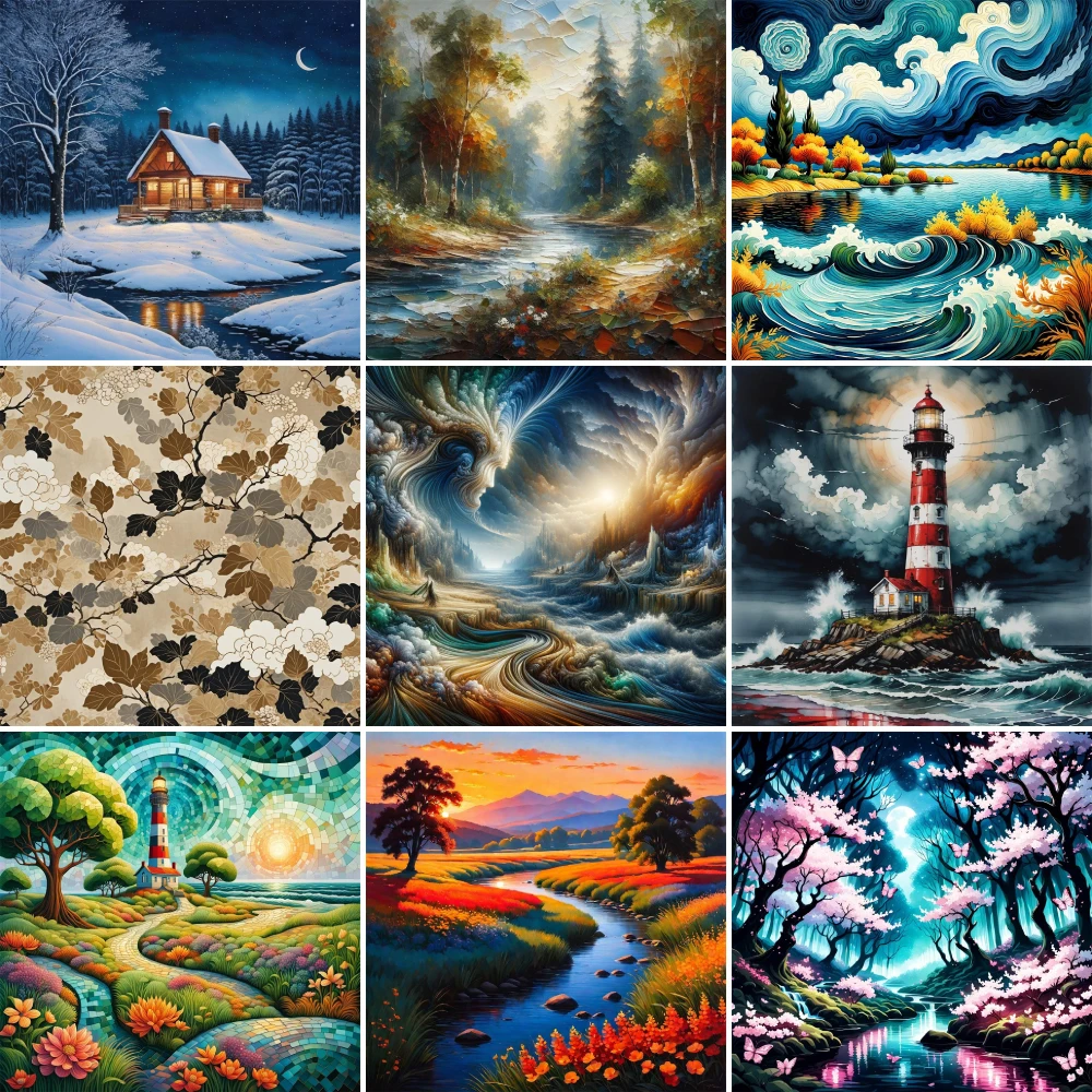 

Landscape Fantasy Nature Printed Canvas Cross-Stitch Set Embroidery Handmade Hobby Painting Craft Promotions Different Counted