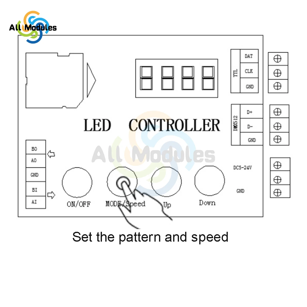 DC5-12V LED full color single port controller maximum 2048 point light source controller multiple synchronous light bar modules