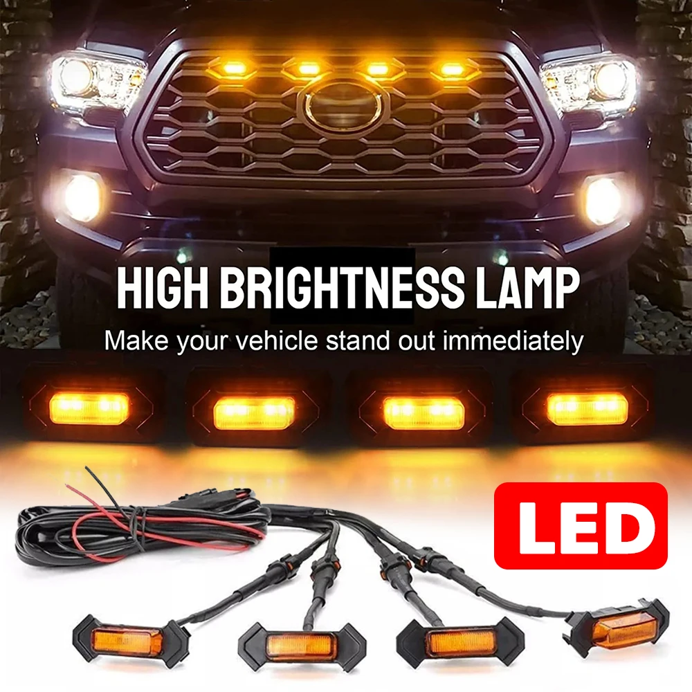 

1 to 4 12V Raptor Style LED Amber Grille Lights Kit Yellow Light For Toyota Tacoma TRD Pro 2016-2019