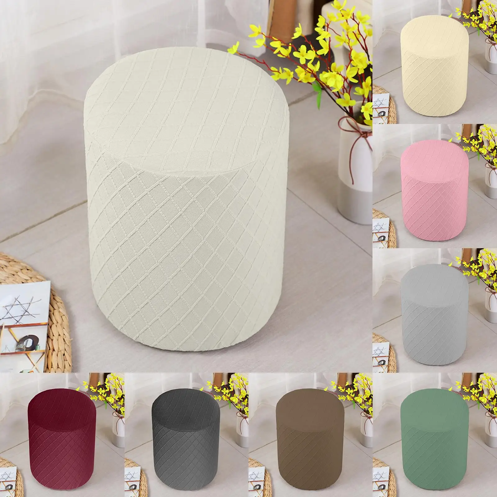 Round Stretch Ottoman Slipcover, Living Room Ottoman Cover Footrest Sofa Cover