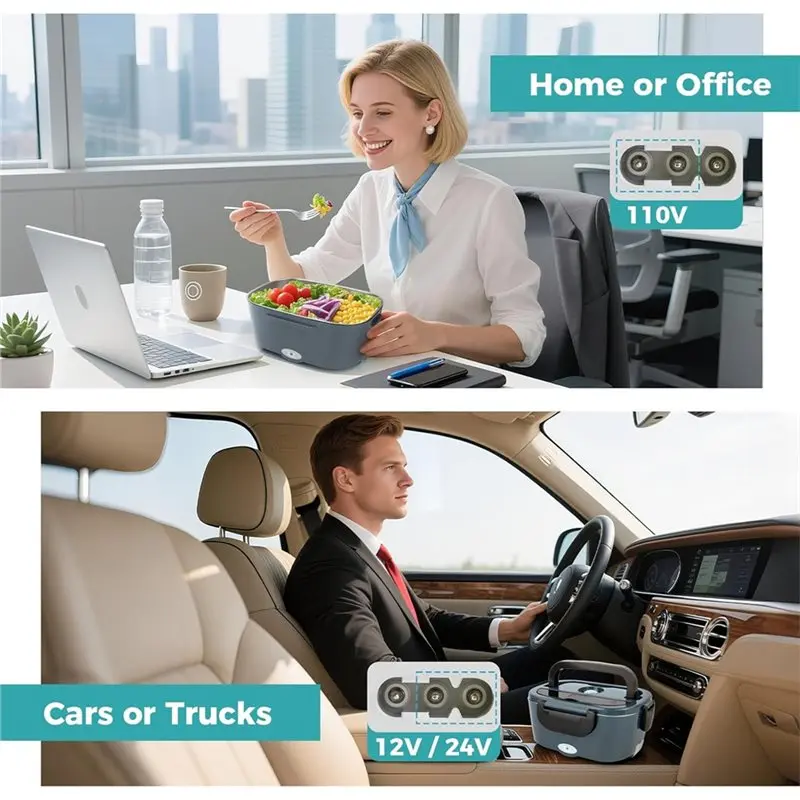 TAIGH-For Car& Truck For Driver& Office Electric Lunch Box 12V/220V Portable Warmer In 304 Stainless Steel Container, With Eu Pl