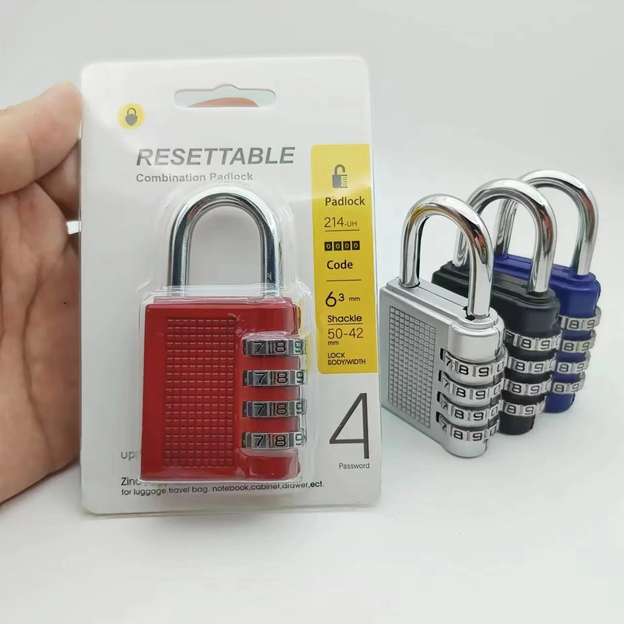 4 Dial Digit Combination Lock Outdoor Safely Code Black Heavy Duty Weatherproof Security Padlock for Luggage Zipper Cabinet