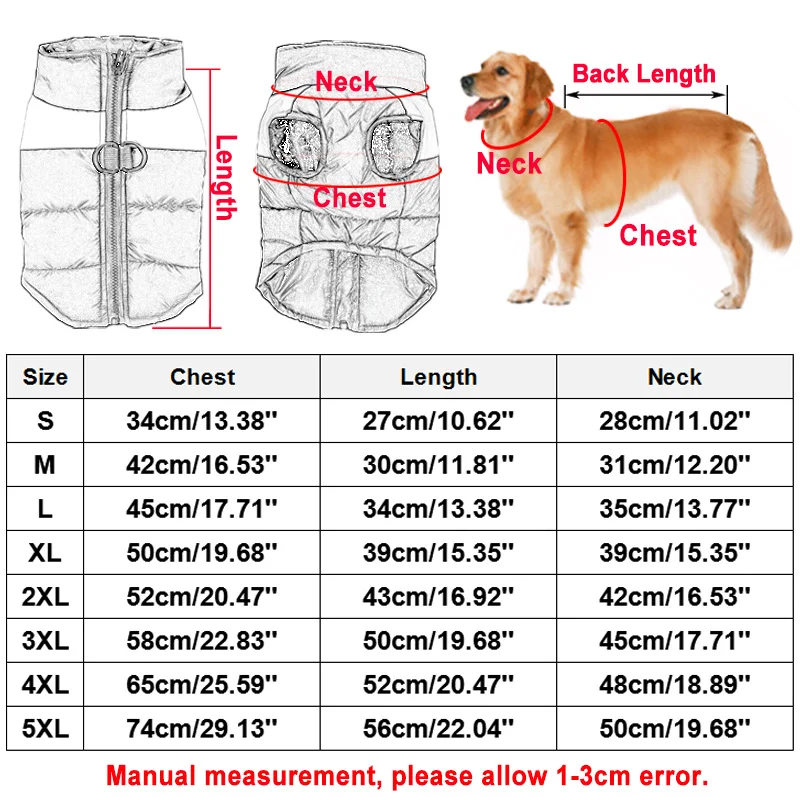 Winter Clothes Pet Fashion Waterproof Warm Vest Cat Puppy Ski Coats Zipper Jackets Costume For Small Medium Big Dogs