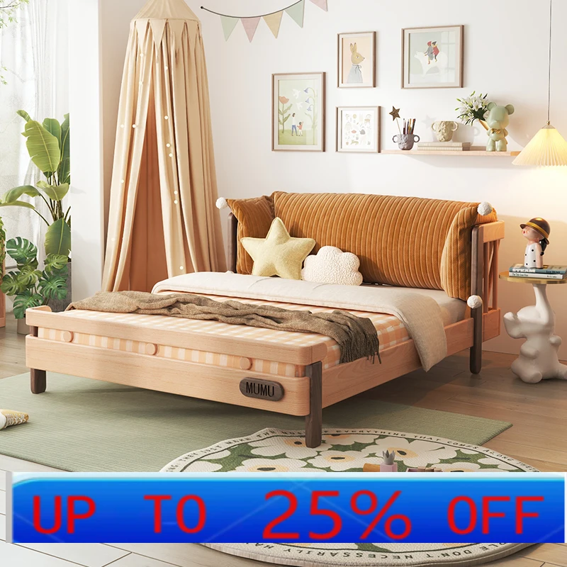 

LTT sleep bed all solid wood 1.5 meters log single bed small bed soft bag removable and washable