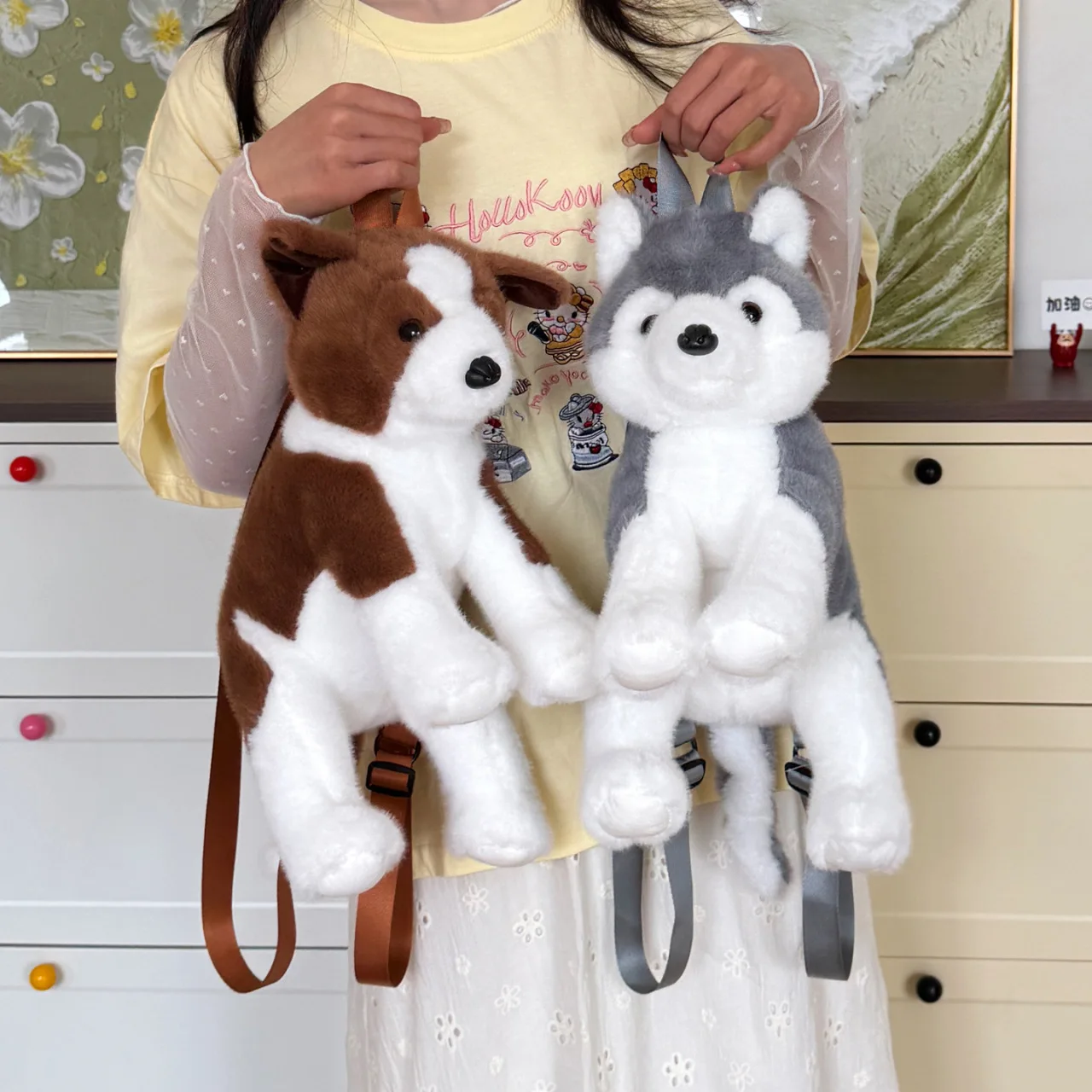 

New Cartoon Husky Plush Backpack Cute Decor Cartoon Plush Stuffed Animal Puppy Shoulder Bag For Children's Birthday Gift