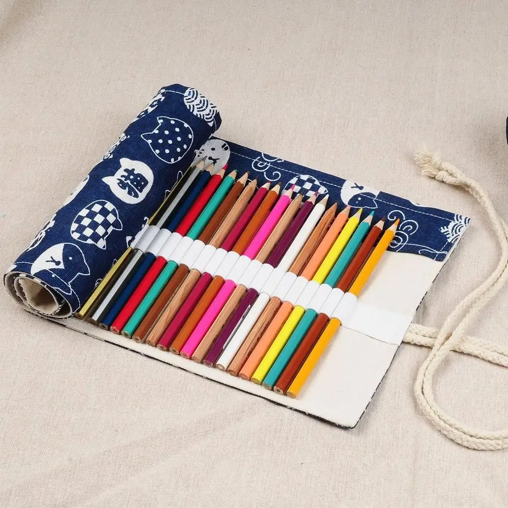 Imagem -03 - Grande Capacidade Roll up Pen Pouch Roll up Cosmetic Bags Canetas Caixa de Armazenamento Lápis Bolsas Pen Curtain Cat Pencil Case para Estudante