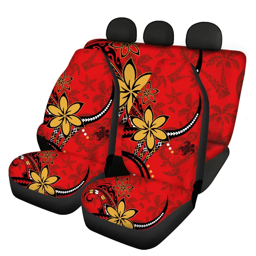 Red Print Hawaii Polynesian Plumeria Print Universal Car Interior Seat Cover 4 Piece Stretch Vehicles Seat Protector