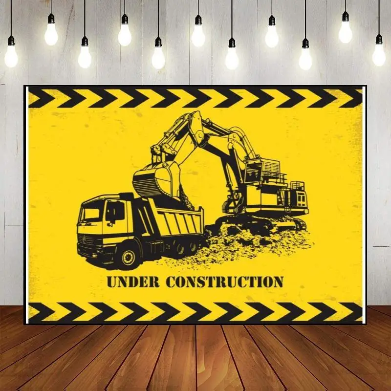 

Photo Baby Shower Construction Machinery Theme Dumper Custom Background Banner Happy Birthday Dump Truck Decoration Cartoon